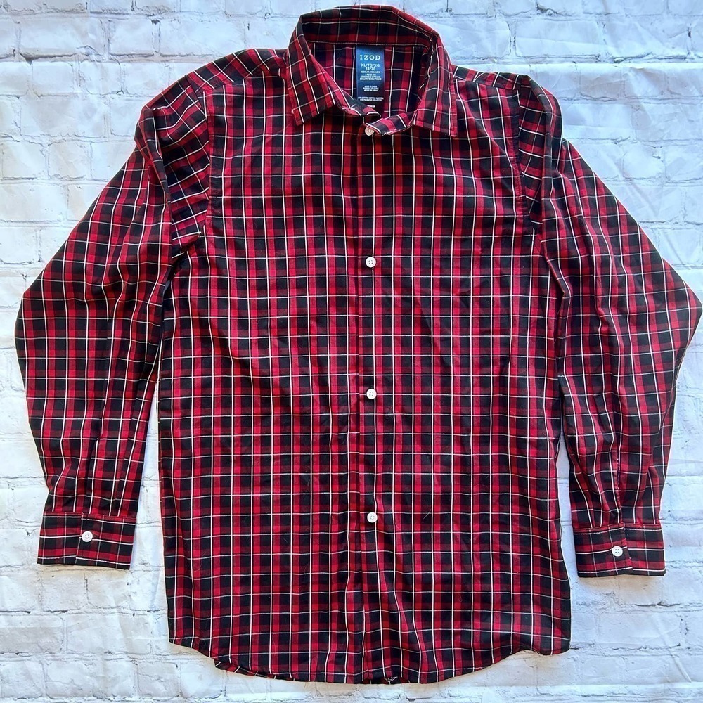 NWOT Boys XL (18/20) Izod Red Black Button Down Dress Shirt